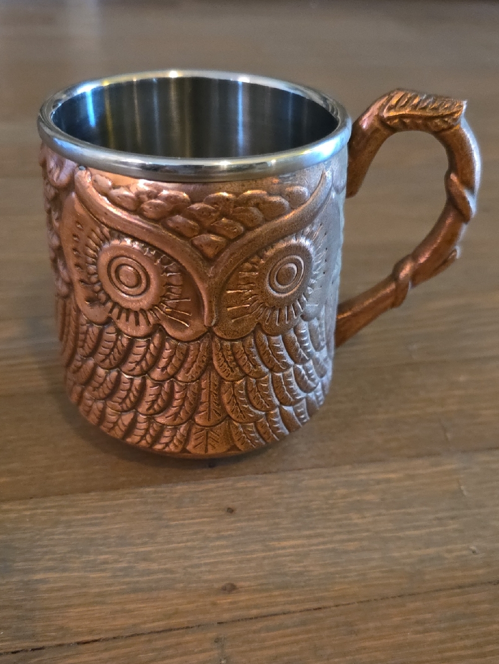 Pier 1 Imports-Copper Platted Owl Embossed Mug with Silver Interior/ Moscow Mule